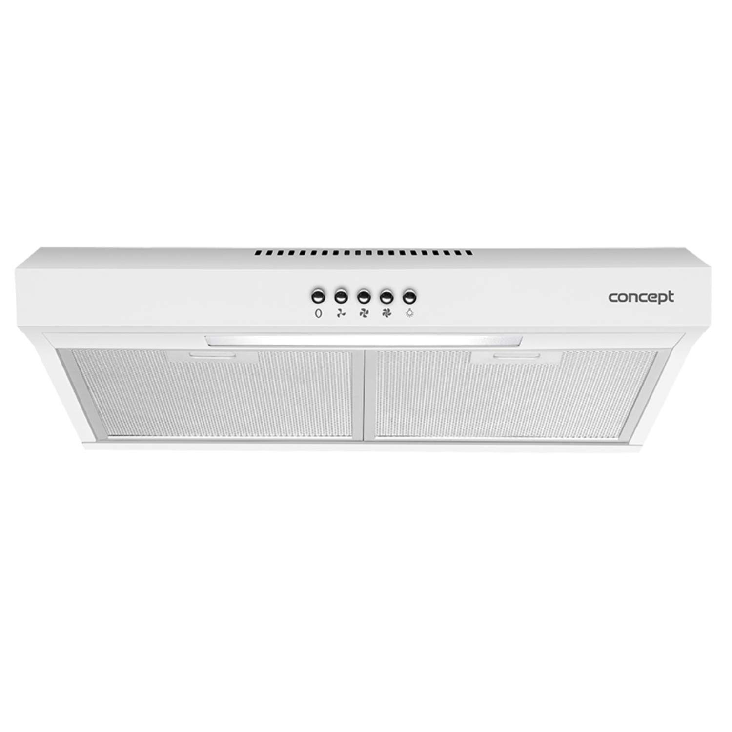 Concept OPP1250 - Hotte aspirante (50 cm, avec éclairage LED et 3 niveaux de puissance, 135 m³/h, 65 W, fonction de recirculation, 60 dB, 82 mm), couleur blanc