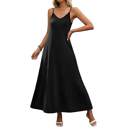 Zeagoo Womens Summer Maxi Dress Spaghetti Strap Casual Printed Dress Boho Floral Beach Sundress,