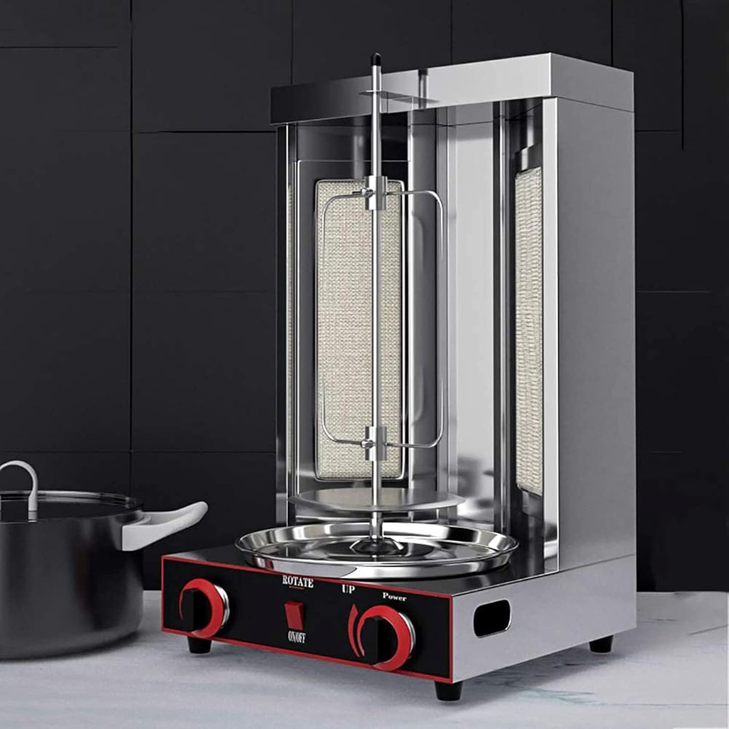 BBQ Meat Machine, Vertical Kebab Doner Meat Grill, Stainless Steel Gas Broilers Home Rotisserie Oven, Skewer Kebab Machine for Kitchen with Temperature Adjustment Switch, 50-300℃(Gas)