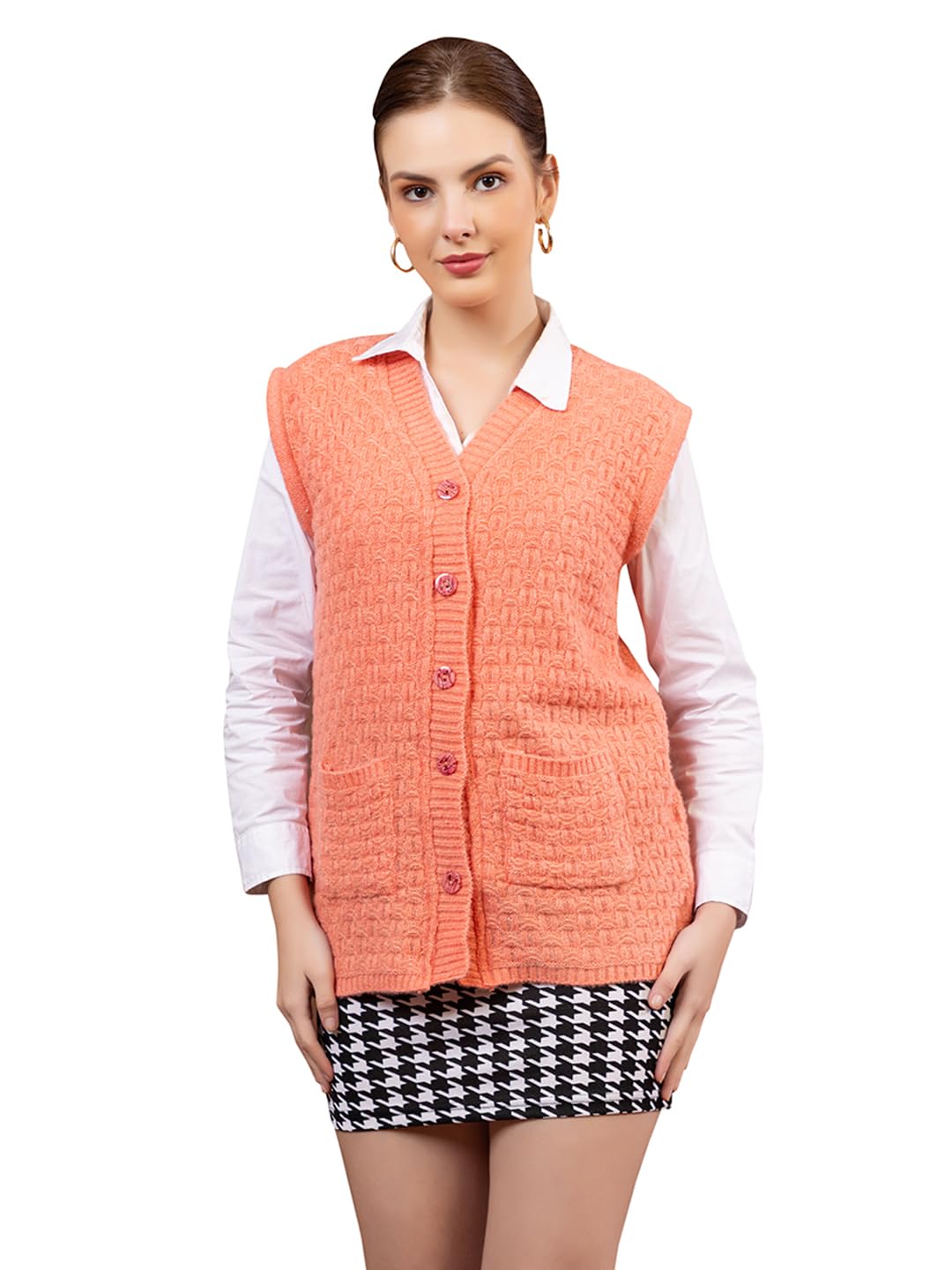 Women’s Woolen Sleeveless Cardigan | Stylish Button-Down Knit Sweater Vest with Pockets | Winter Layering Outfit for Girls & Ladies-image-6