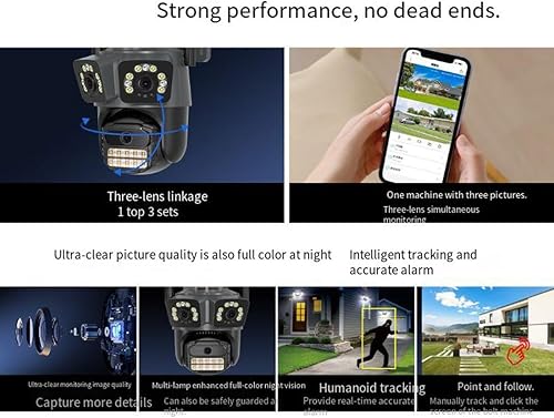 Miniatura 5 de Cámara de seguridad WiFi para exteriores con 3 lentes, seguimiento automático de 6 MP, cobertura de 360, detección de movimiento AI, visión nocturna