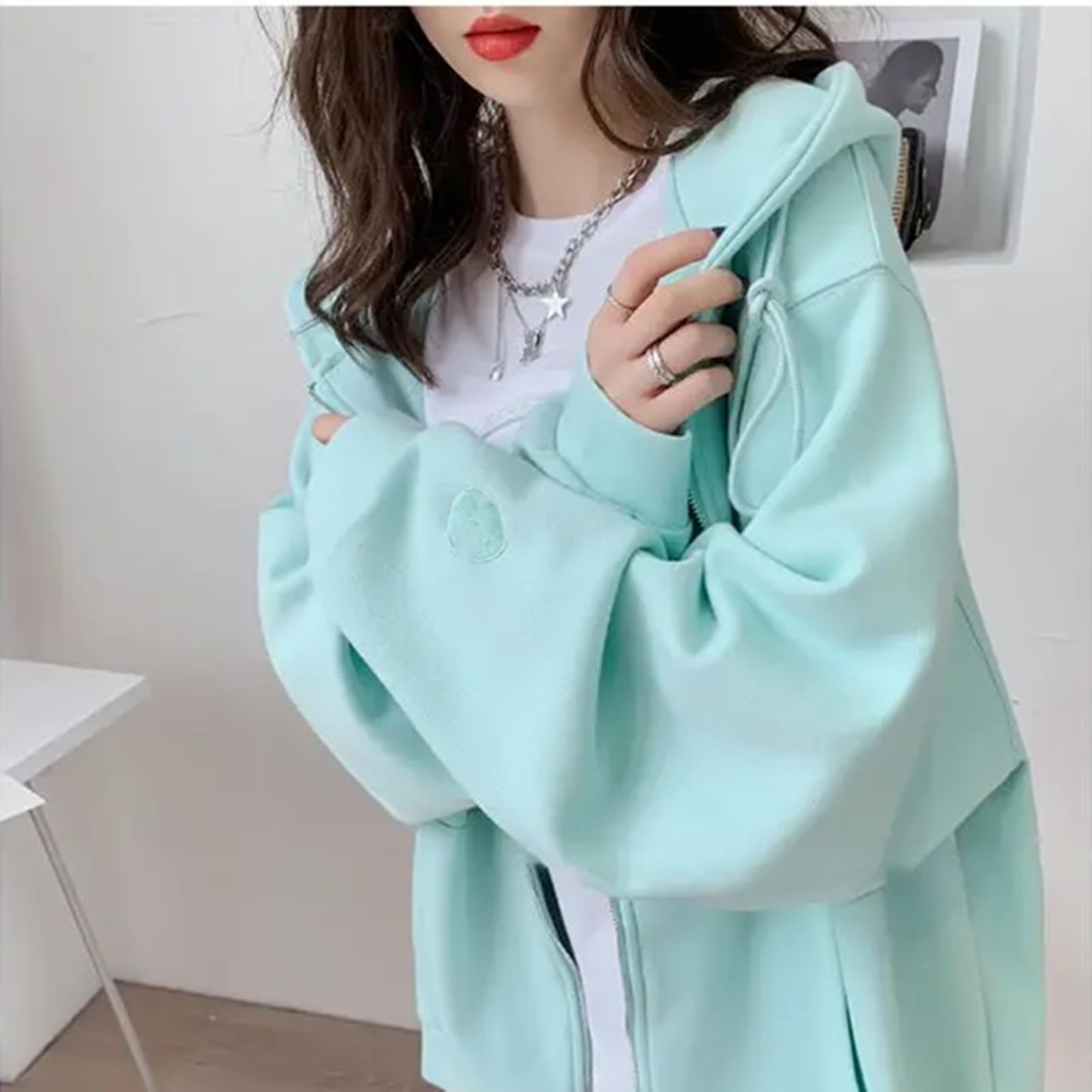 Felpe Donna Felpa con Cappuccio Casual con Cappuccio Candy Color Streetwear Streetwear Zipper Essentials con Cappuccio per Donne Top di Abbigliamento da Esterno