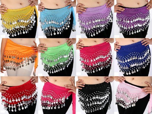ETbotu Buy Home Chiffon Dangling Gold Moedas Belly Dance Hip Skirt Scarf Wrap Belt (Preto)