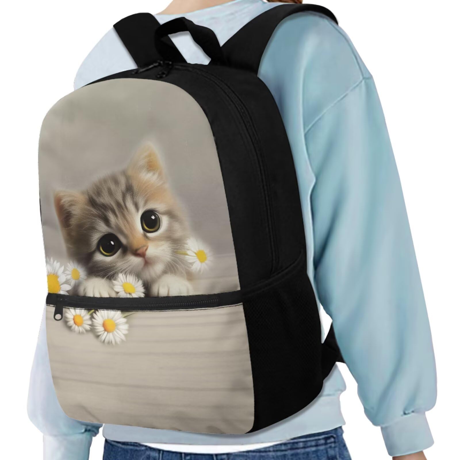 Set di zaino per la scuola per bambini, per ragazzi e ragazze, borsa portapranzo, astuccio, confezione da, Gatto Daisy Grigio