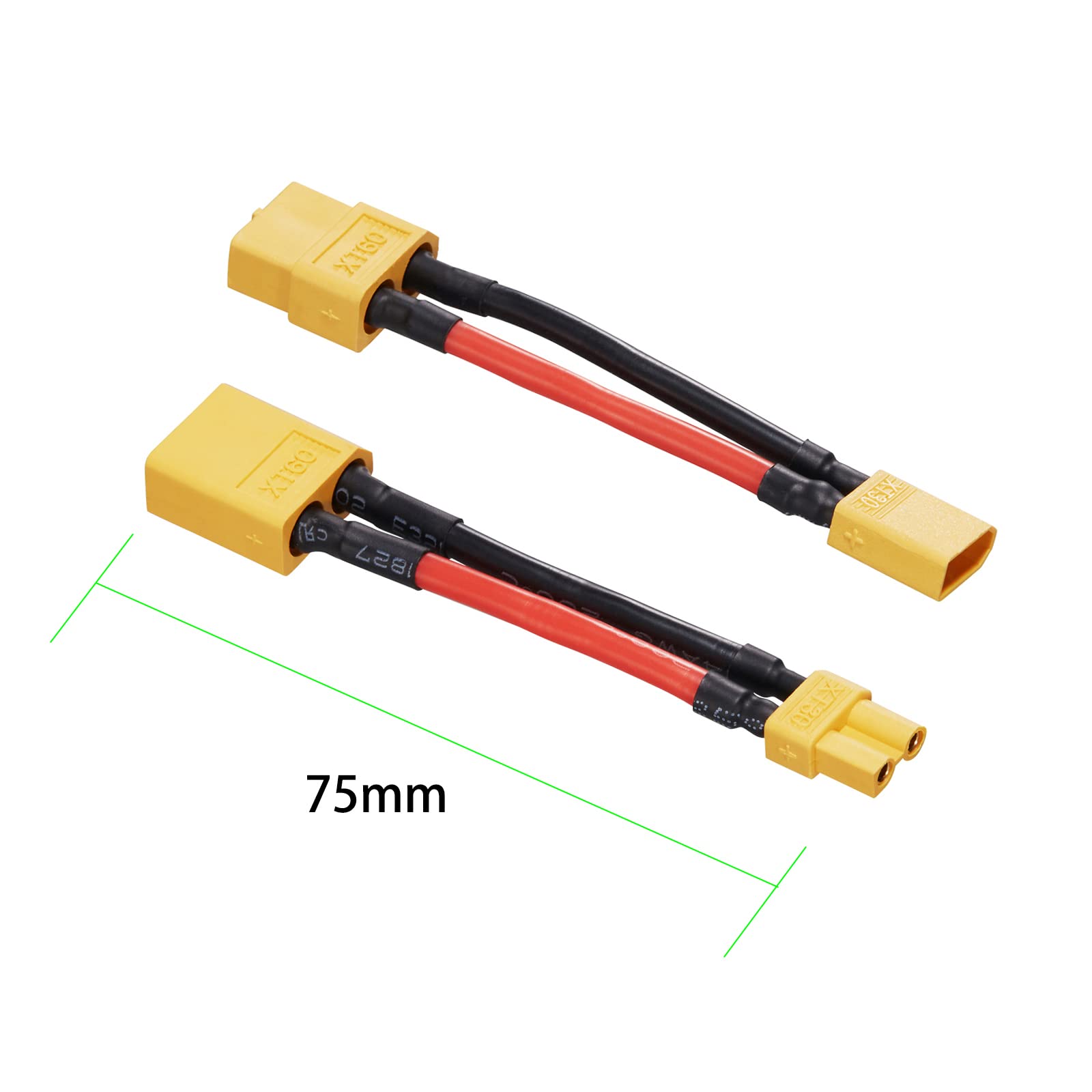 Adaptador XT60 macho a XT30 Famale con cable de 14AWG y adaptador de conector macho XT30 a hembra XT60 con cable de 50 mm 14AWG para batería de litio Micro FPV Drone xt30 xt60 FPV (paquete
