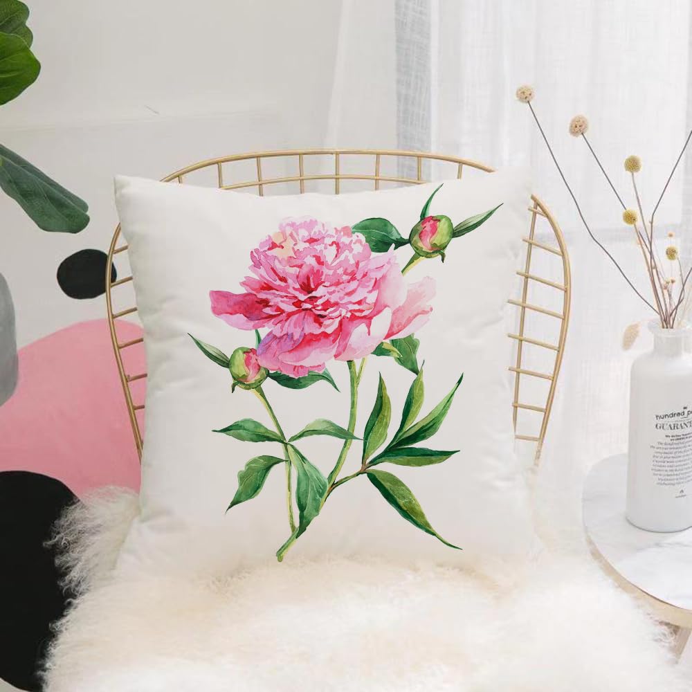 HYOSXW Cushion Cover,Throw Pillow Case Home Decorative for Living Room Bedroom Sofa Chair 16X16 Inch,Peonies, pink peonies blooming in watercolor style,Pillowcase 40X40cm