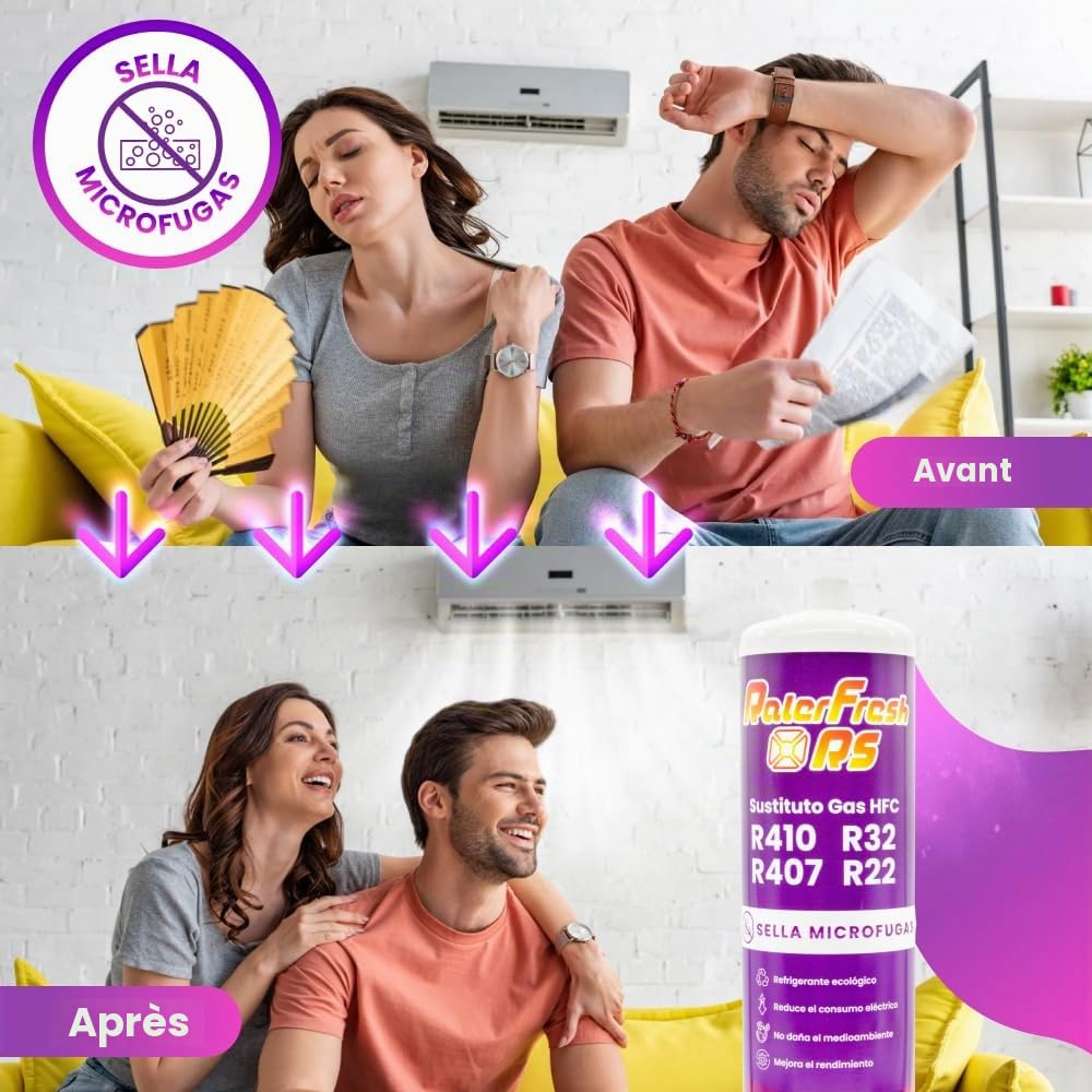 Gaz réfrigérant organique pour climatisation type Split Ralerfresh RS équivalent à 950 g, remplacement des gaz R410, R32, R407 et R22 (Bouteille + clé)