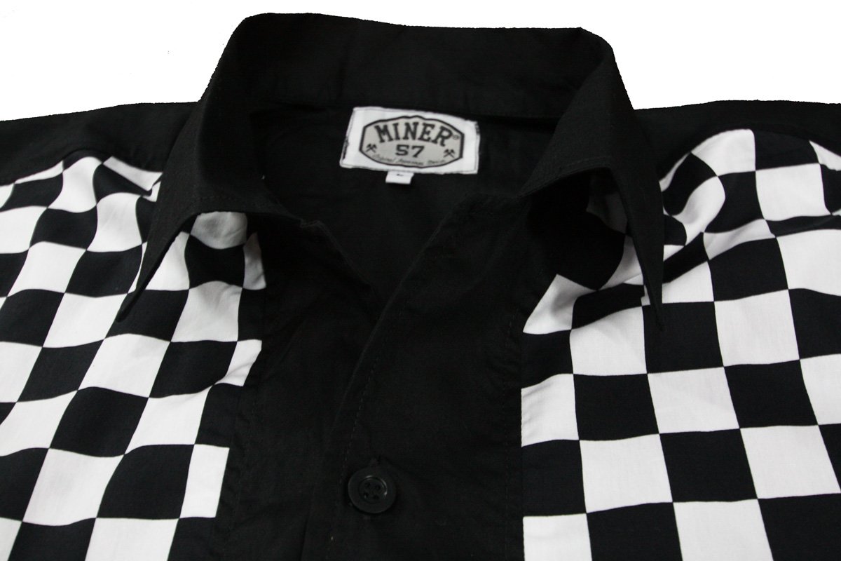 Herren Bowling Shirt Hemd Karo Check Ska Sheen Rockabilly kariert, Schwarz