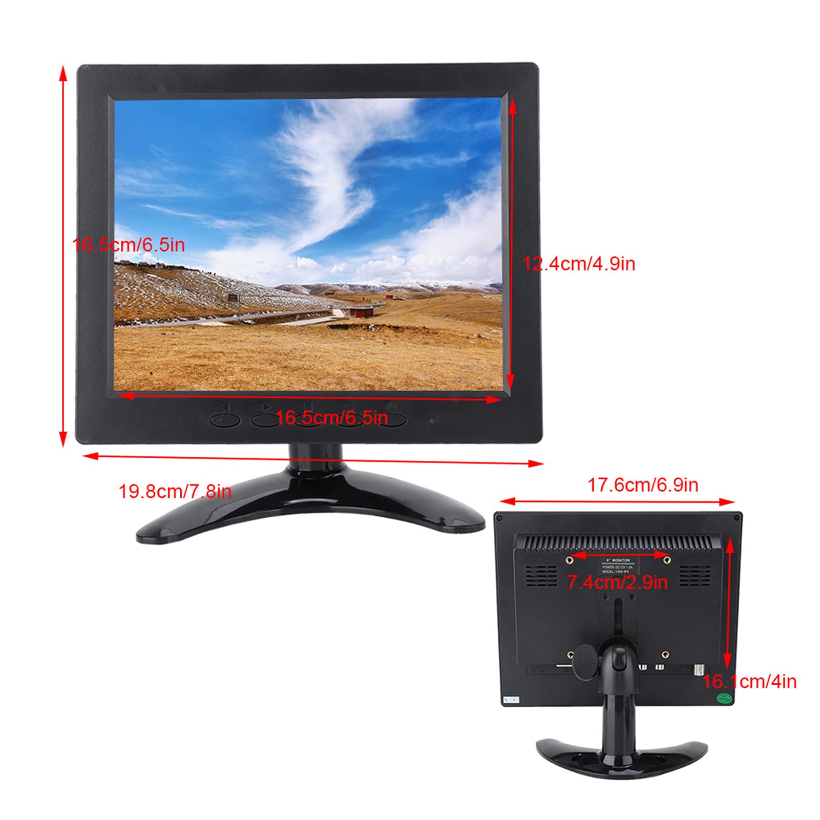 Changor 8 Pulgadas Monitor IPS LCD HD, Mini Pantalla 1024X 768 Altavoces Pntegrados con Entrada HDMI VGA BNC AV para PC Gaming
