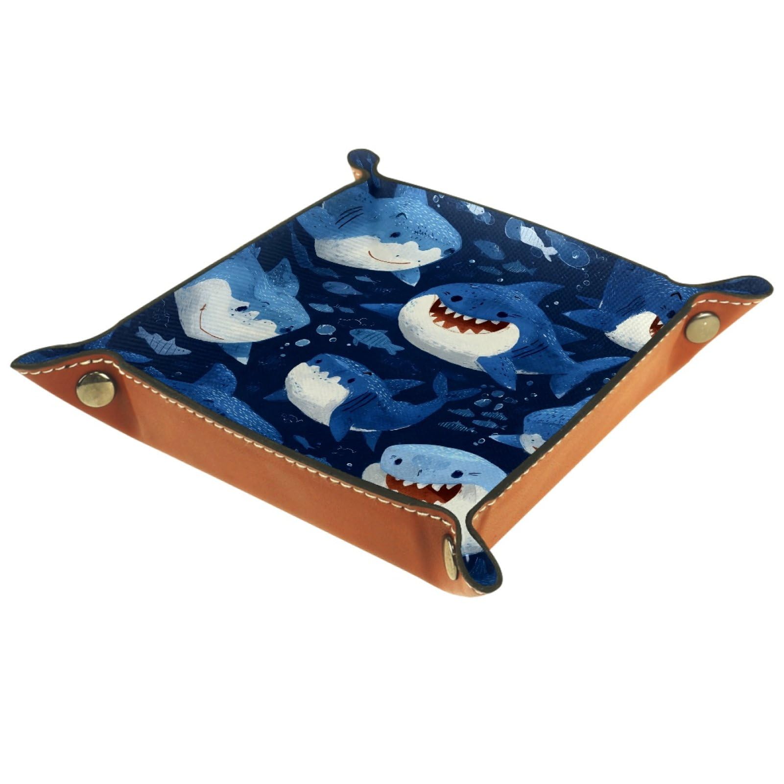 VAPOKF Cute Cartoon Shark Portable Folding Dice Rolling Tray, Microfiber Leather Dice Holder for Dice Games Like RPG, DND and Other Table Games