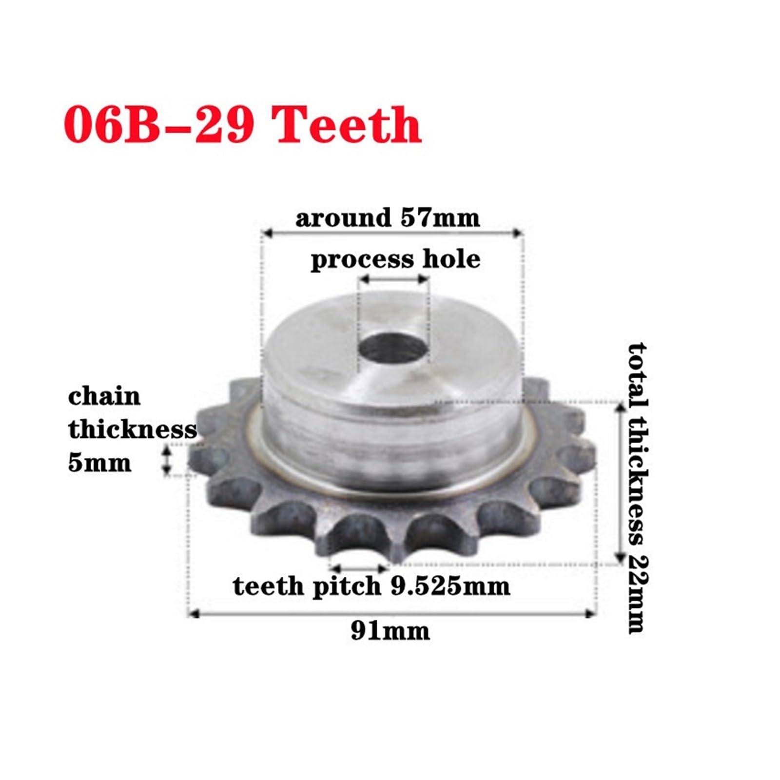 Bevel Gear Pinion Hardware Mechanical 06B Chain Drive Sprocket 29 Tooth 30 Teeth Carbon Steel Chain Gear Pitch 9.525mm Process Hole Industrial Sprocket Wheel(29 Teeth)