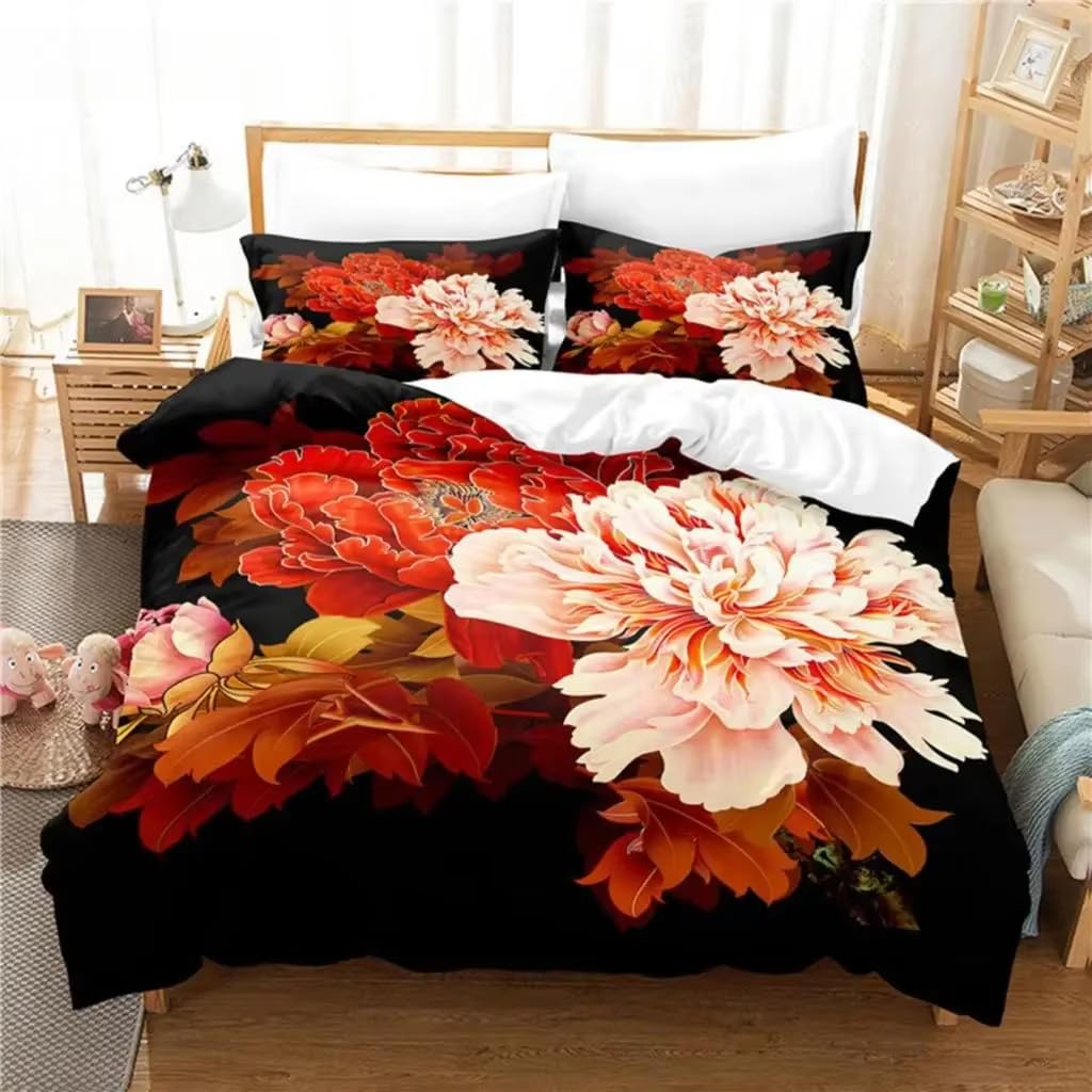 Housse de Couette à Fleurs Lit 160x220 Parure de Lit Queen King Imprimée 3D