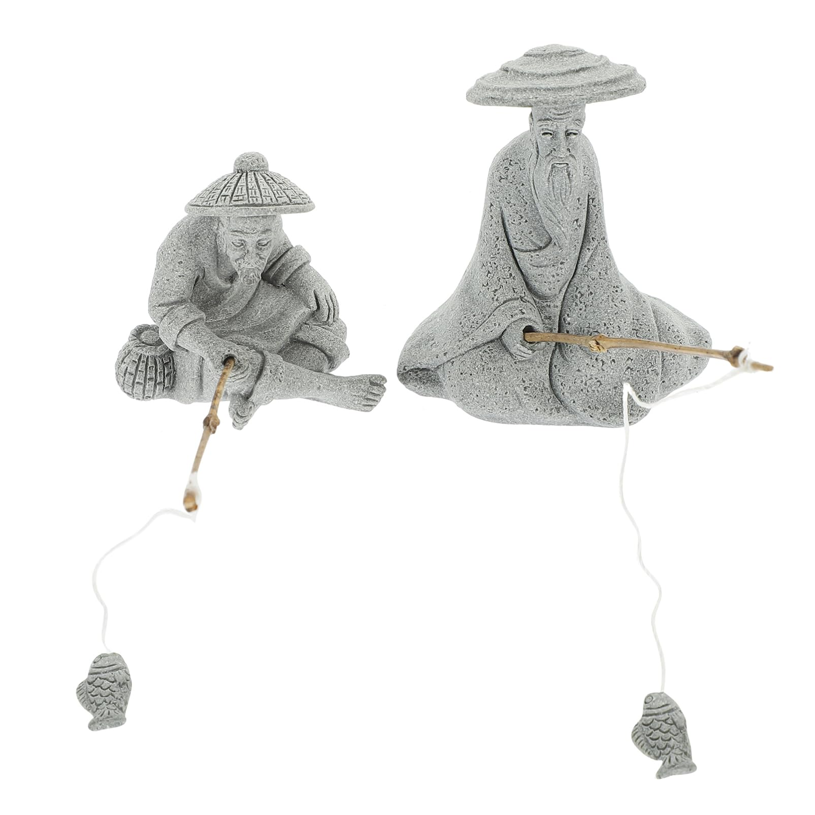 POPETPOP Sandstone Fisherman Statue Set 2.56 Inch Mini Fishing Figurines Aquarium Ornaments for Fish Tank Bonsai Garden Decoration