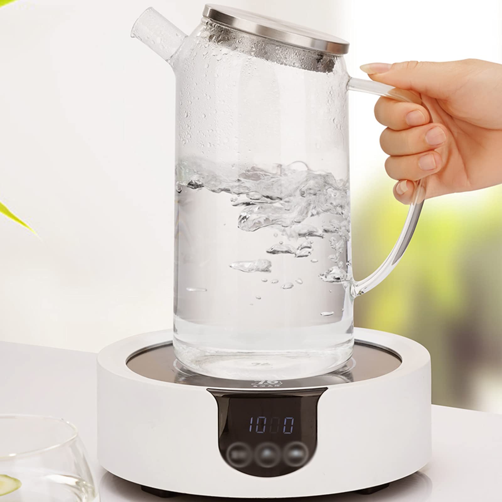 Jarra Agua Fria Jarra de vidrio para el hogar con cubierta de acero inoxidable Estilo japonés CAPACIDAD GRANDE CAPA FRÍA CARAFE PARA JUGO, LECHE, BEBIDAS CALIENTES Y FRÍAS Jarra Agua Detox Frutas