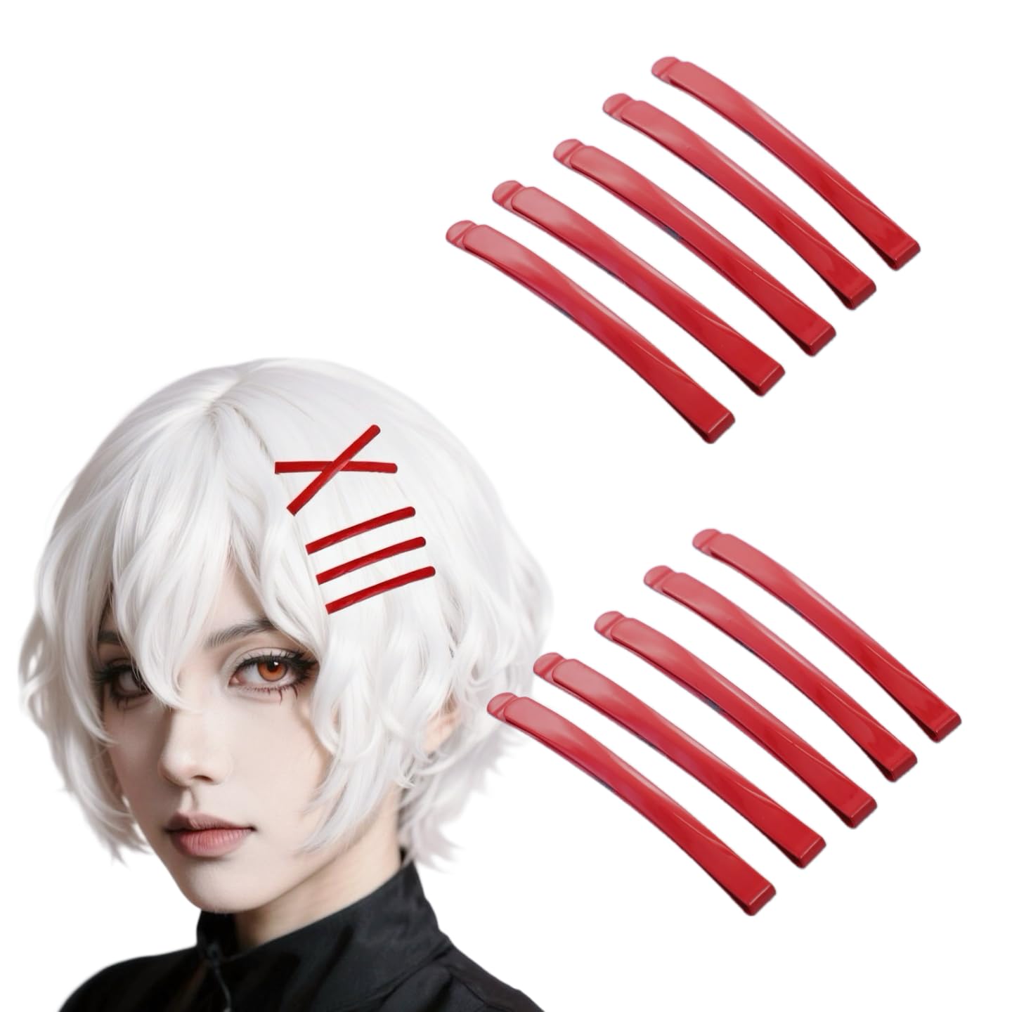 10 forcine rosse per capelli, graziose, eleganti, in tinta unita, con croce, accessori per capelli, accessori per capelli anime, cosplay, costumi di Natale, Halloween e stili punk