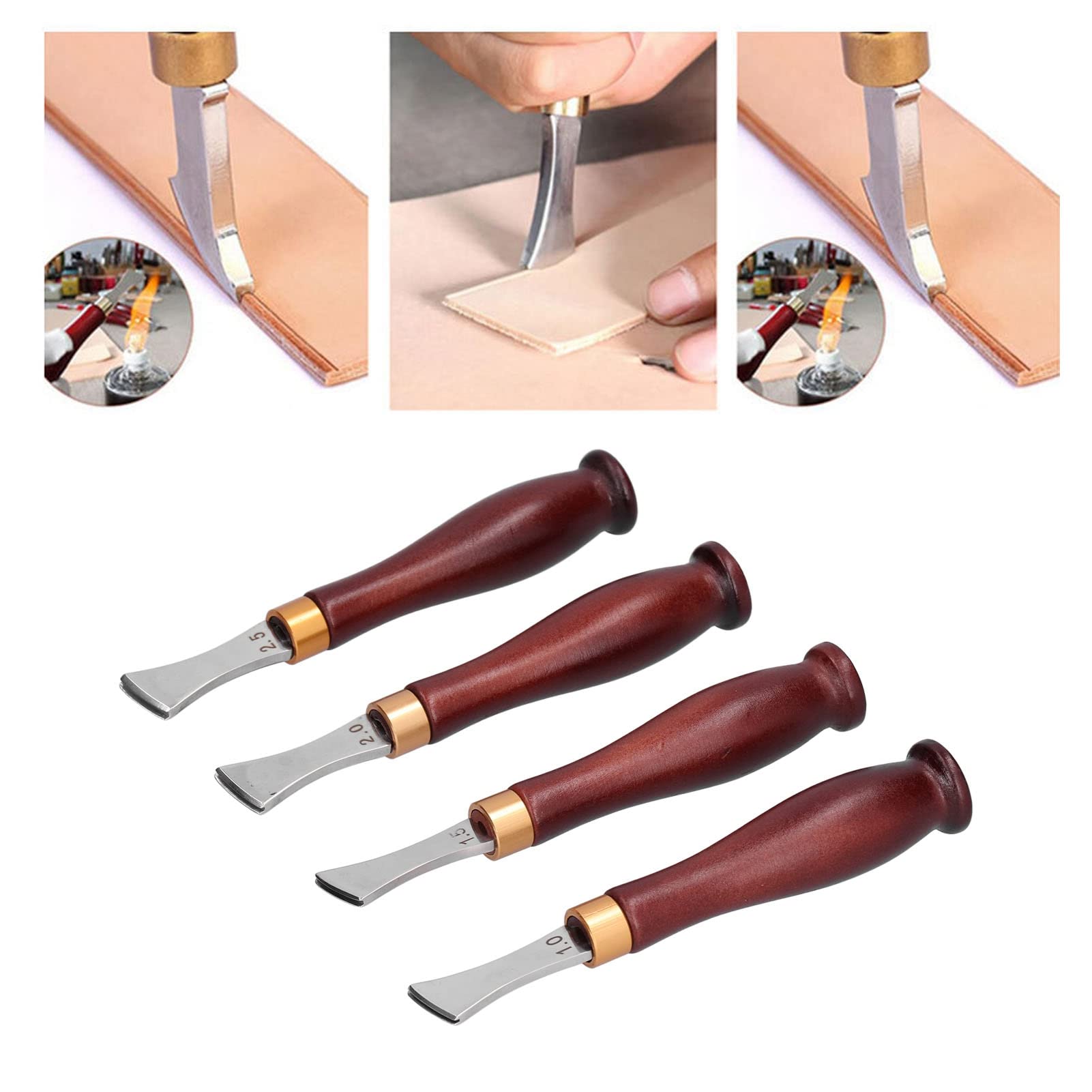 Gonetre Kit de Travail de Tranchante pour le Cuir Professionnel, 4 Pièces avec Manche en Bois pour Bricolage, Outils de du Cuir, Accessoires de Maroquinerie Faits à la Main