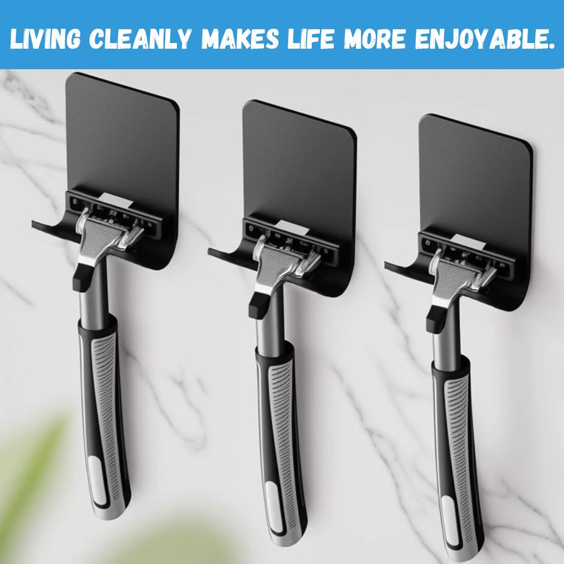 Porta Rasoio Doccia, Gancio Doccia, Supporto Rasoio, Ganci Porta Rasoio Autoadesivi, Ganci Adesivi, Shower Holder, Ganci Adesivi per Bagno Cucina Toilette Ufficio (3 Pezzi, Nero)