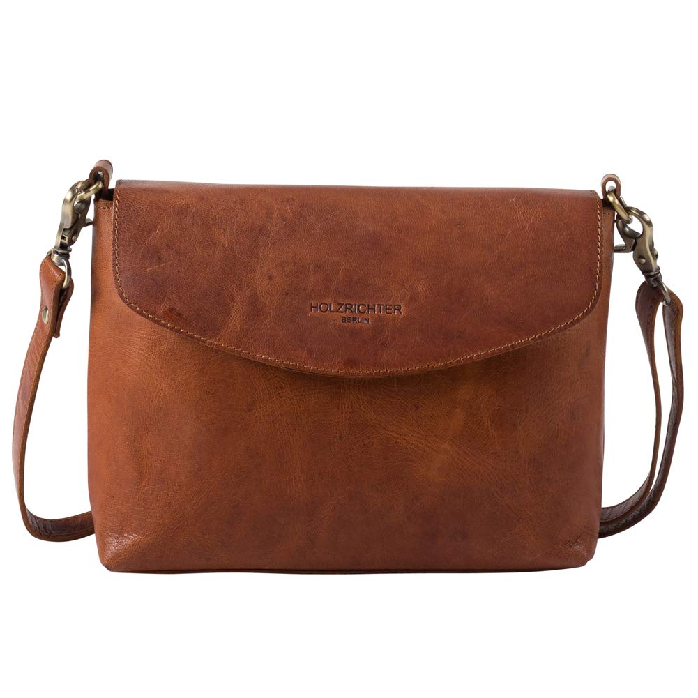 HOLZRICHTER Berlin - Umhängetasche aus Leder für Damen (No 1-2), 18x23,5x7 cm Schultertasche, Handgefertigte Crossbody Bag, Handtasche in Braun und Schwarz