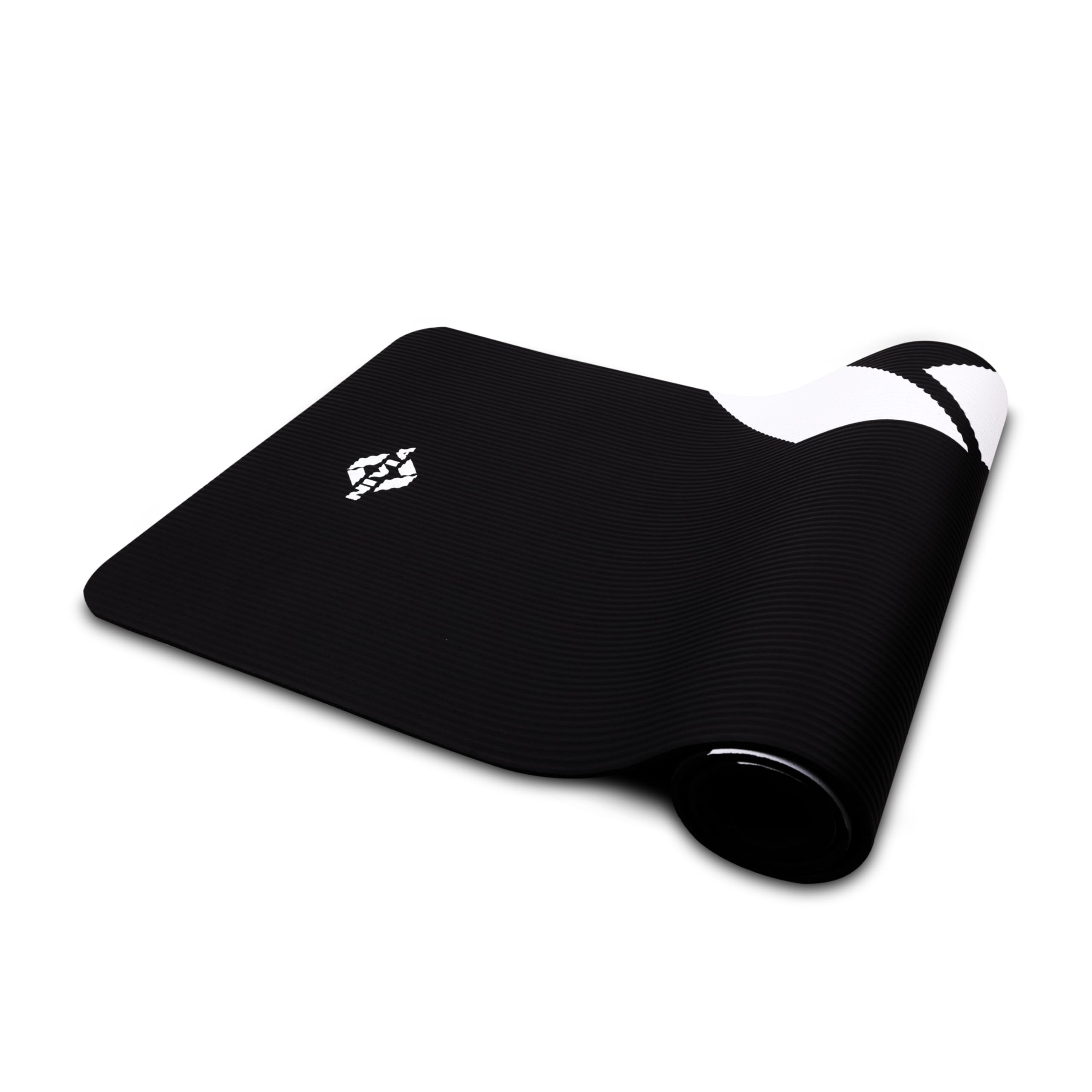Nivia Flow Yoga Mat for Men/Women, 10mm Yoga Mat With Extra Thickness, Soft rubber cushioning, NBR Yoga mat with Carry Strap for Stretching, Pilates and home workouts, Anti-slip dual texture (Black)
