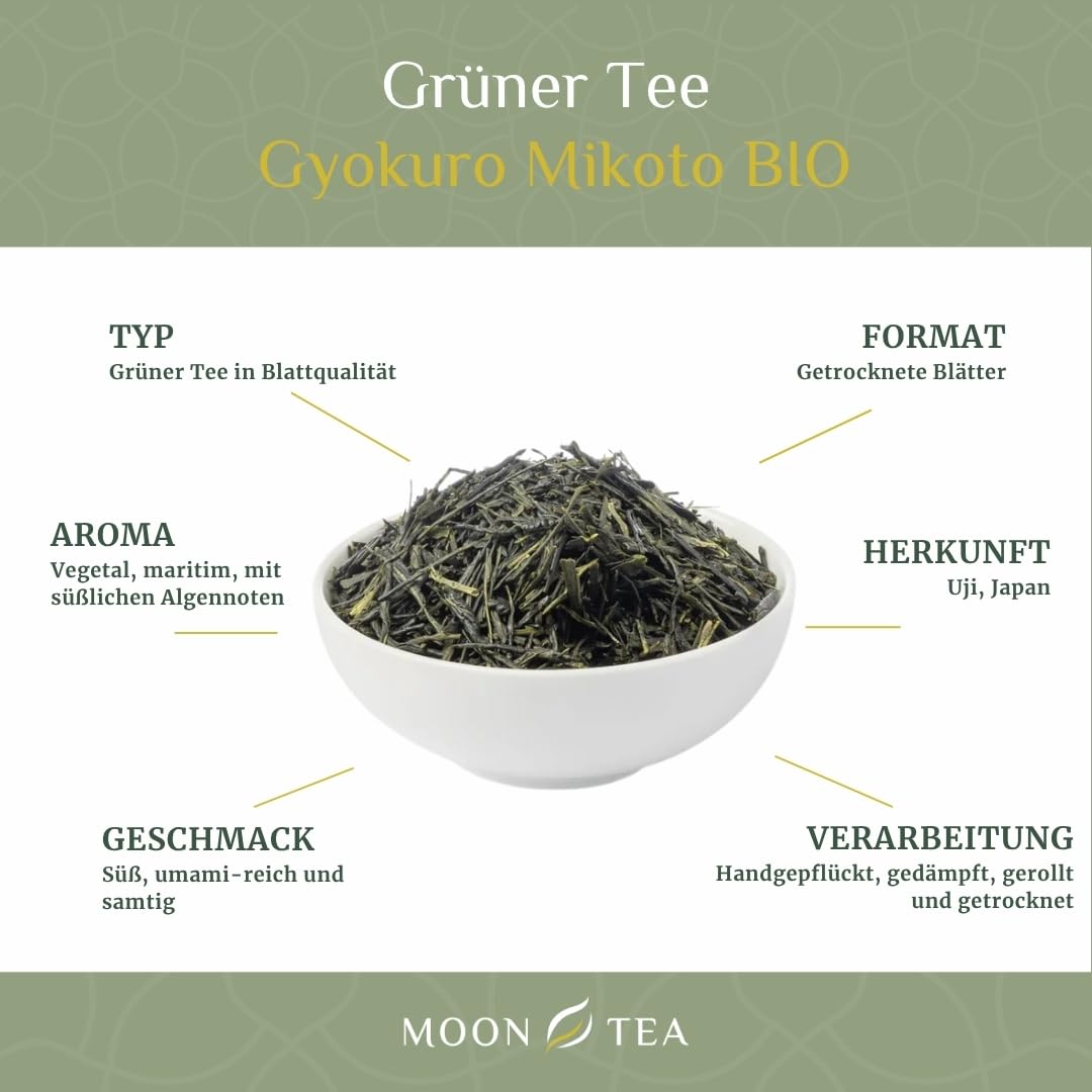 MoonTea | Gyokuro Mikoto Grüner Tee - 100 g | Japanischer Schattentee Aus Uji Kyoto Lose Blätter – Premium Vollbeschattet Kabuse Stil – Tiefes Umami & Maritim Pflanzlich