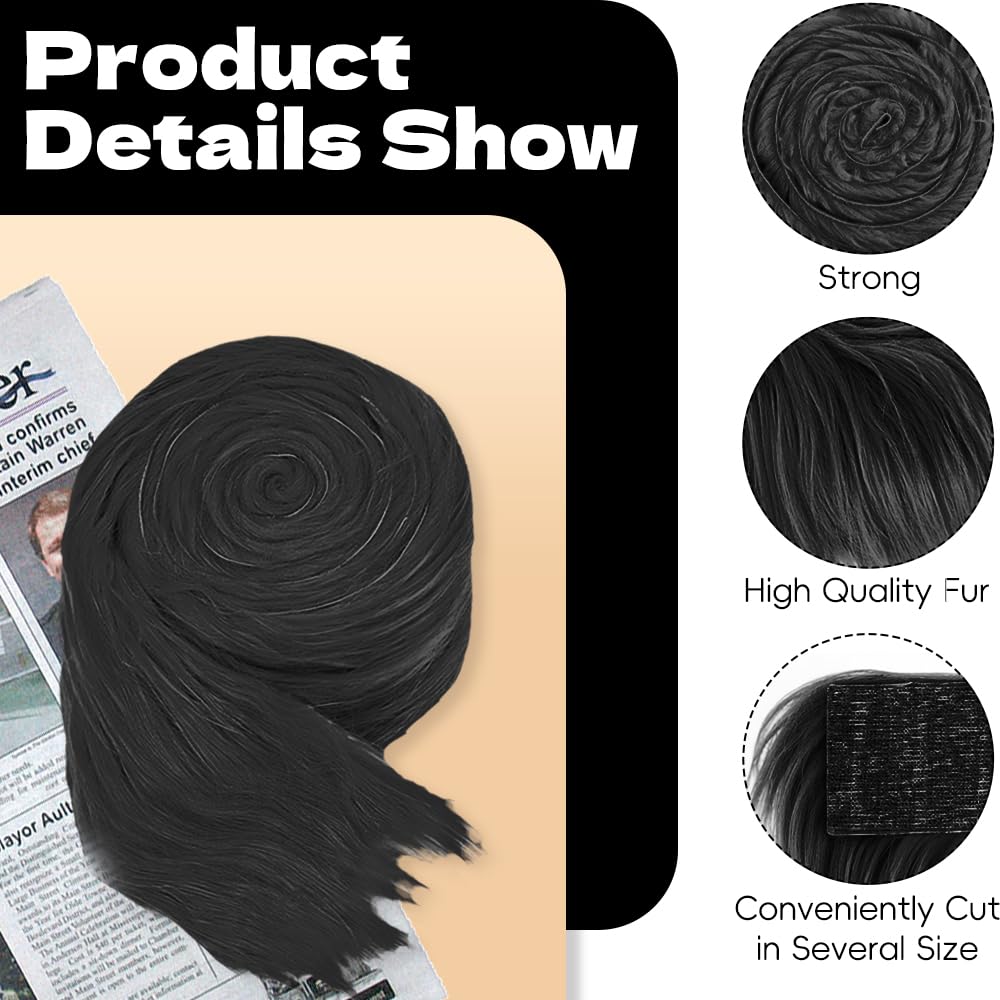 HXJDAM Black Fur Fabric, 5x200 cm Shaggy Faux Fur Trim, Plush Black Fluff - Image 3