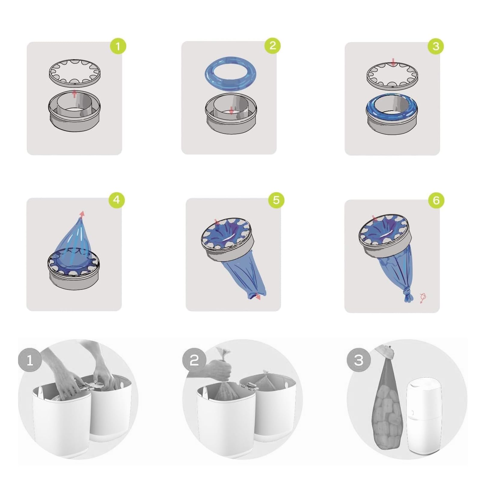 9 ricarica & 1 Cestello Compatibile con Foppapedretti Angelcare Litter Locker smaltimento per pannolini pellicole di ricarica Mangiapannolini