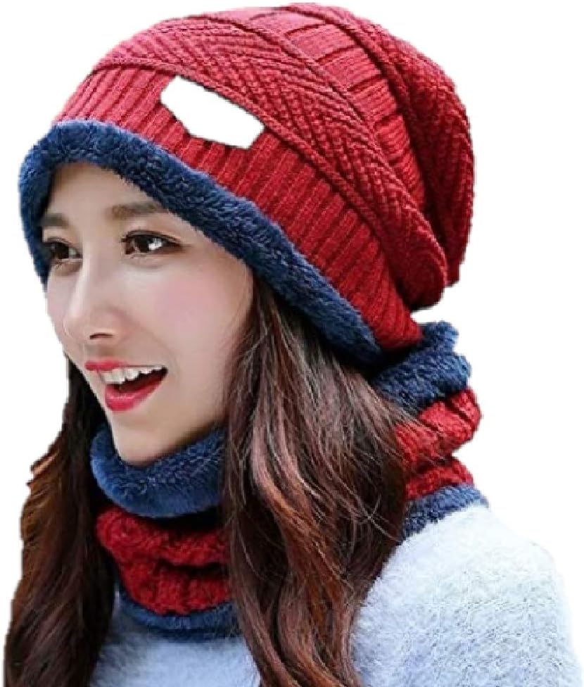 Devil Women's Beanie Hat Scarf Set (Maroon)