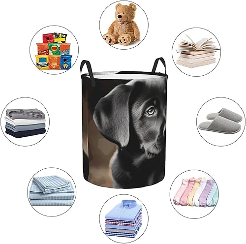 Miniatura 6 de Black Labrador Puppy print Circular Hamper Waterproof Storage Bin Organizer Basket Laundry Hamper With Handles For Clothes Toys Medium