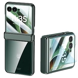 for Motorola Razr Ultra 2025/2026 Clear Case with Screen Protector & Hinge Protection, Transparent Electroplated Frame Slim Anti-Yellowing Shockproof Cover for Motorola Razr Ultra 2025/2026 (Green)