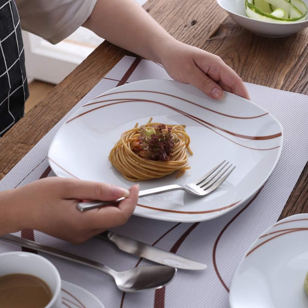 24-Piece Ceramic Dinner Plate Set Porcelain Tableware of Bowl Dessert Soup