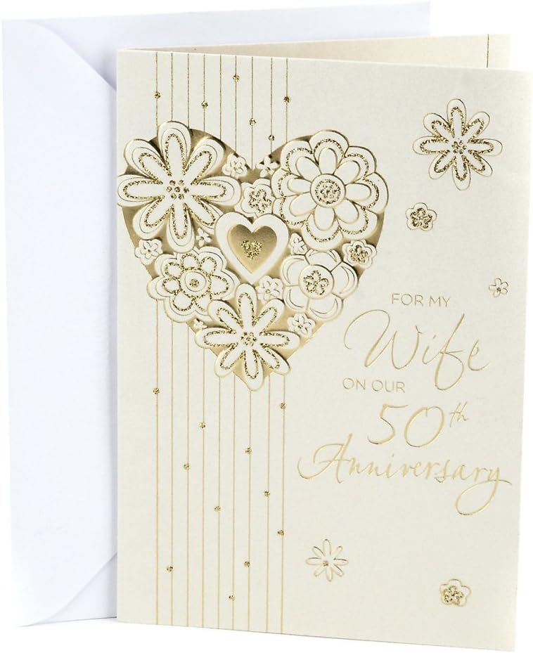 Hallmark Mahogany 50th Anniversary Card for Wife (Foil Flower Heart)