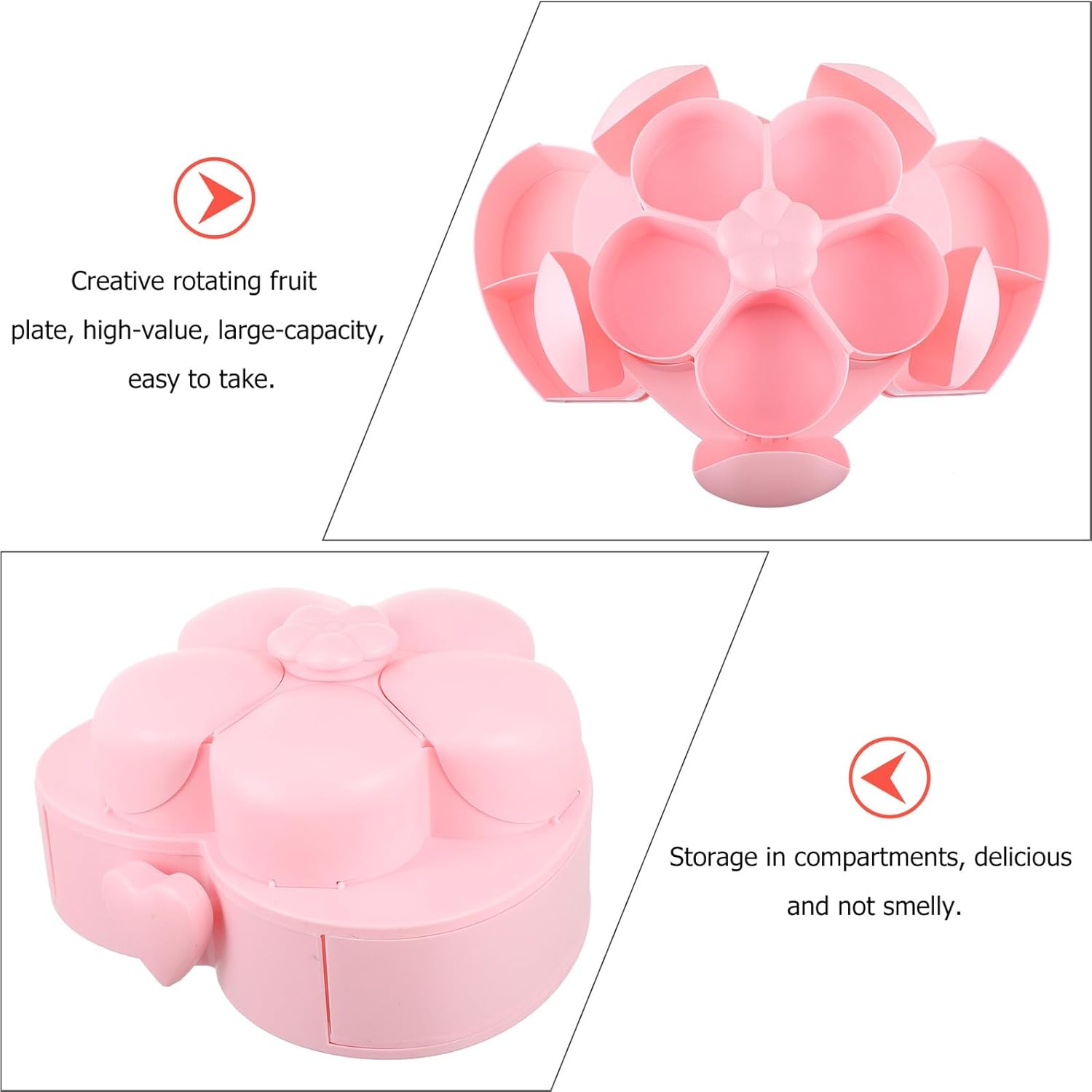 Heart-shaped Candy Box with Rotating Dried Fruit Plate, Pink Snack Container and Organizer for Home Living Room Table, Party Snack Holder and Sweets Server