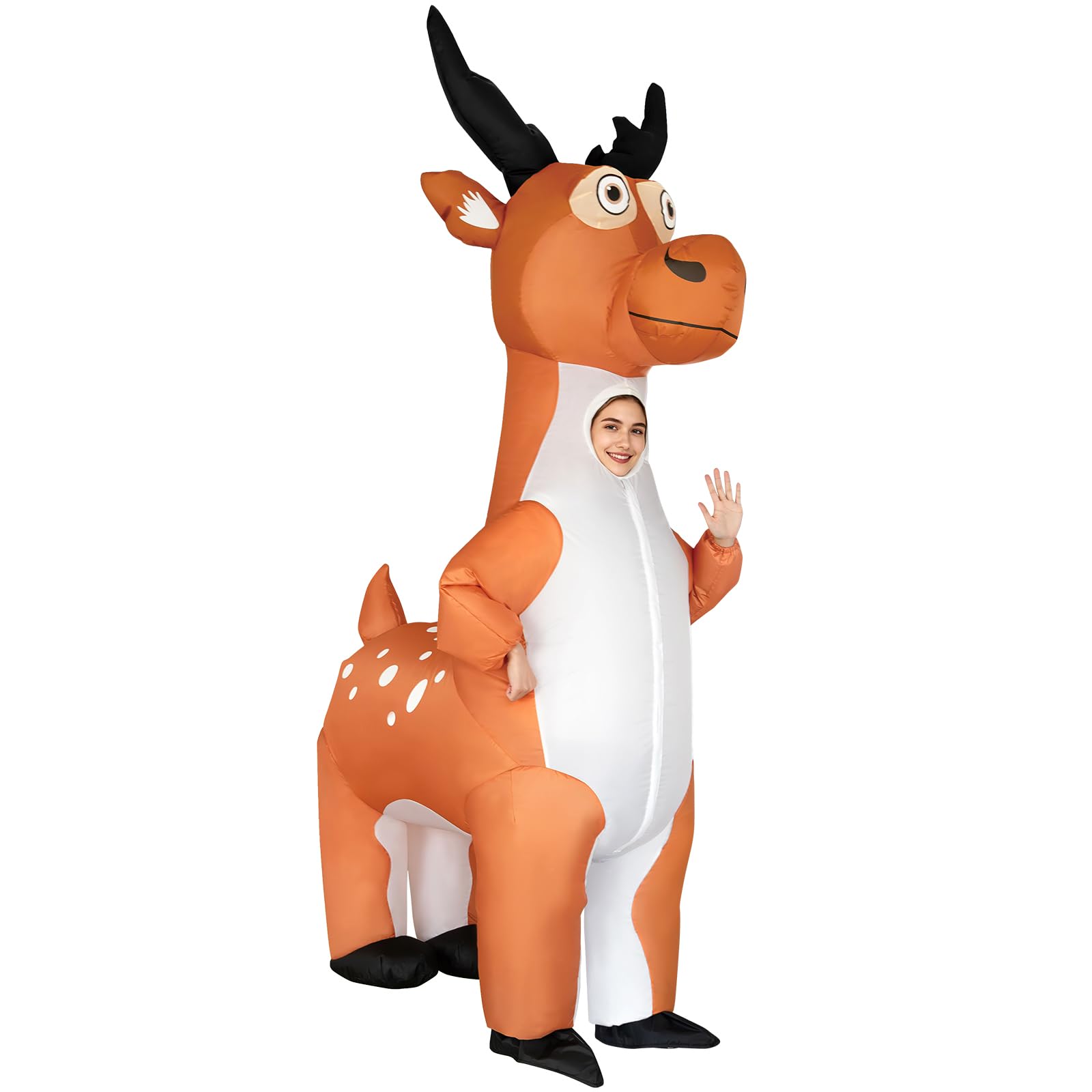 Poptrend Inflatable Reindeer Costume for Adult, Christmas Deer Elk Costumes Men Women Moose Halloween Blow up Costumes Funny Fancy Dress Party Costumes (Adult)