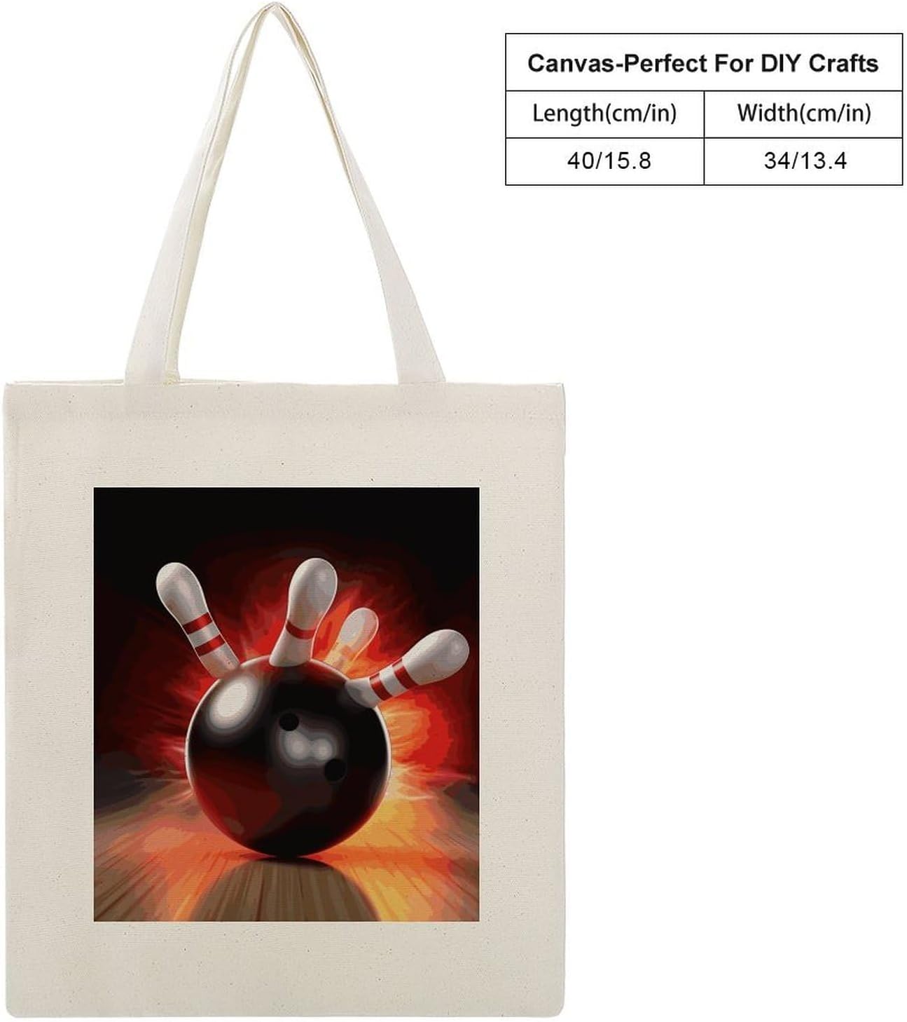 Bowling Ball Cotton Polyester Blend Canvas Carryall Bag | Bowling Ball Reusable Fabric Handbag for Grocery Travel Daily Errands Multipurpose Storage Carry Tote