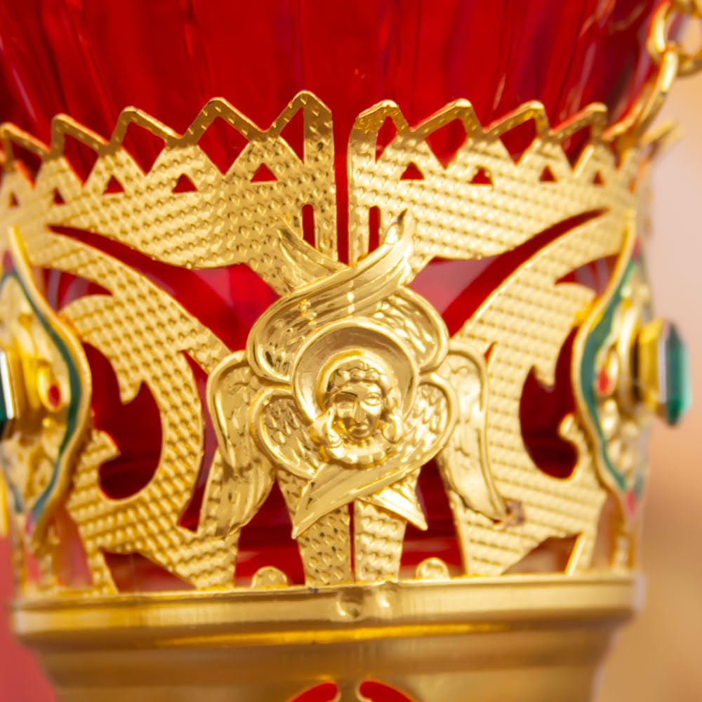 Lampe à huile chrétienne orthodoxe à suspendre, lampes à huile orthodoxe avec tasse en verre rouge, pour cérémonies religieuses et usage quotidien (diamant bleu avec boucles d'oreilles et