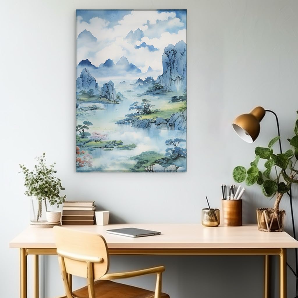 Canvas for Living room. Tranquil Vistas: Discover the Serenity of a Countryside River Landscape, 27 x 18 inch Canvas Wall Art - Ready to Hang