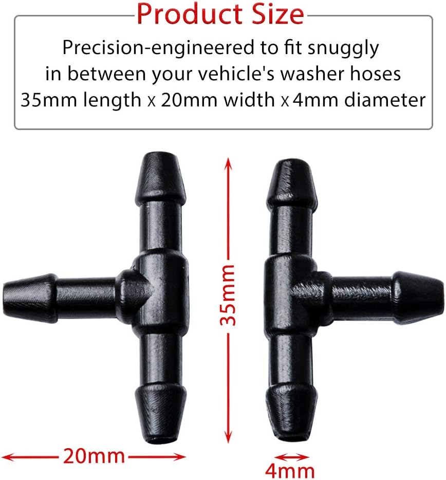 OTUAYAUTO Windshield Washer Hose Connectors, Universal Wiper Hose Connector T-Type Adapters for Car Windshield Washer Nozzles (Pack of 10)
