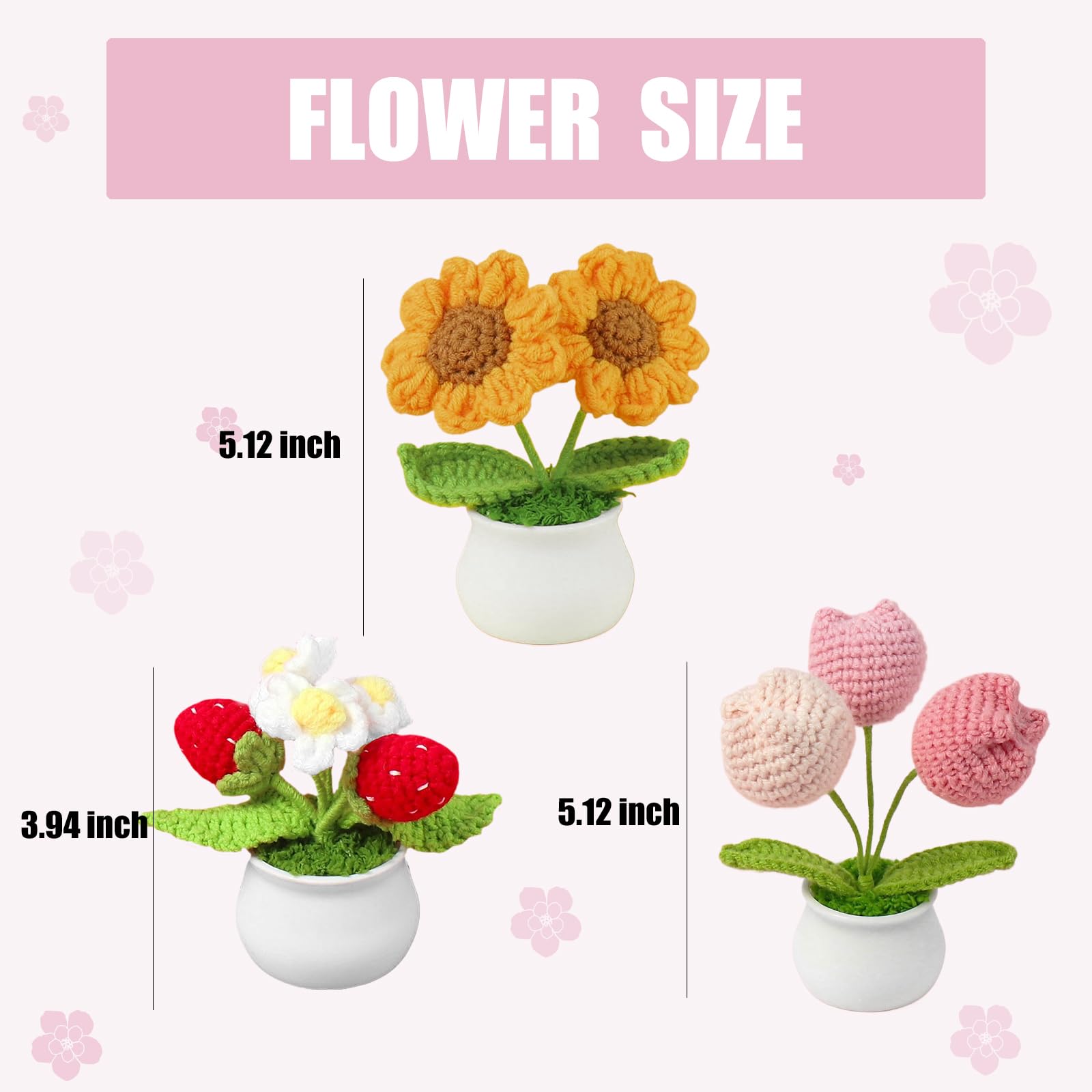 Amazon.com: UniqKaliber 3 Pcs Crochet Flower with Pot, Crochet