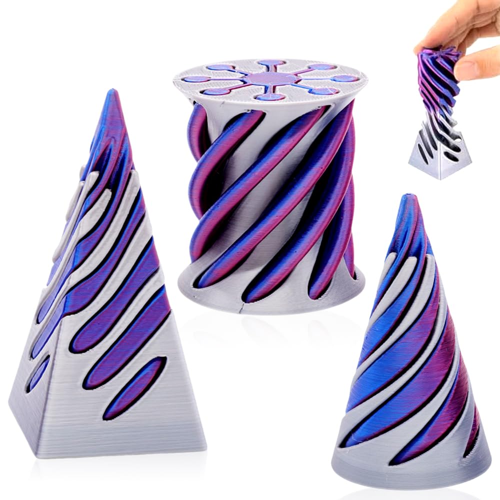 HAJXXMM 3D Printed Spiral Cone,Impossible Cone 3pcs,3D Pyramid Passthrough Sculpture Triangle, Mini Stress Relief Desktop Decorations Toy Gift for Adults Blue