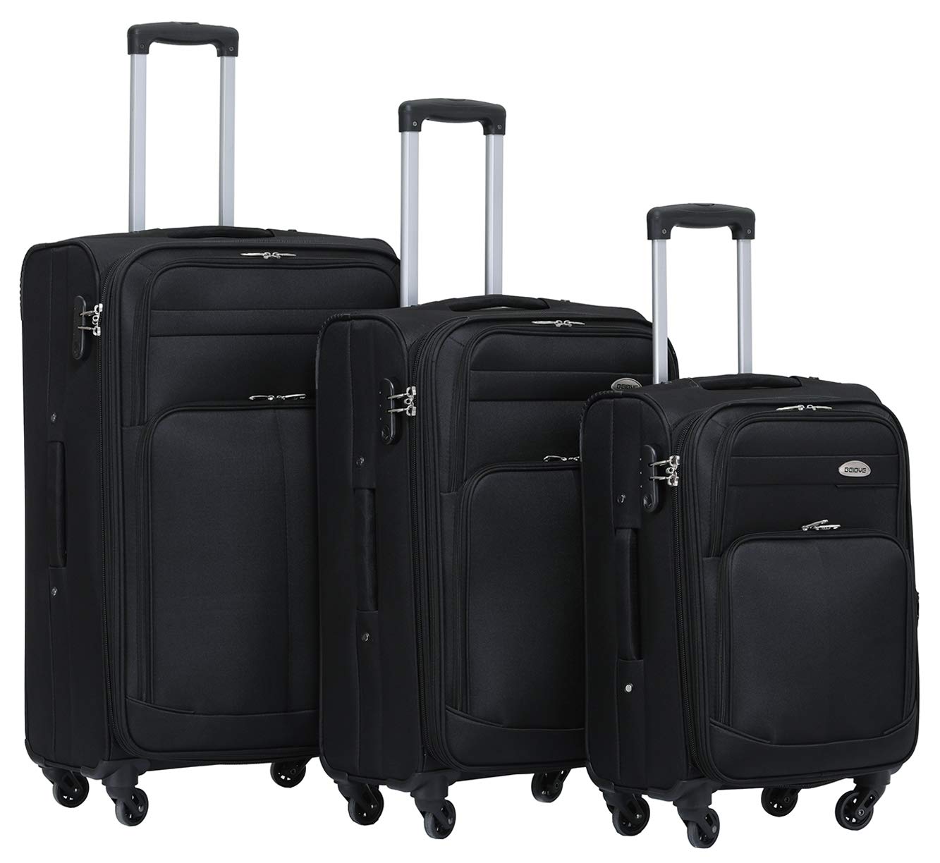 BEIBYE Stoffkoffer Kofferset mit Außentaschen, Erweiterbarer Trolley Reisekoffer mit Zahlenschloss und Namensschild, Leichter Softshell Koffer mit Rollen