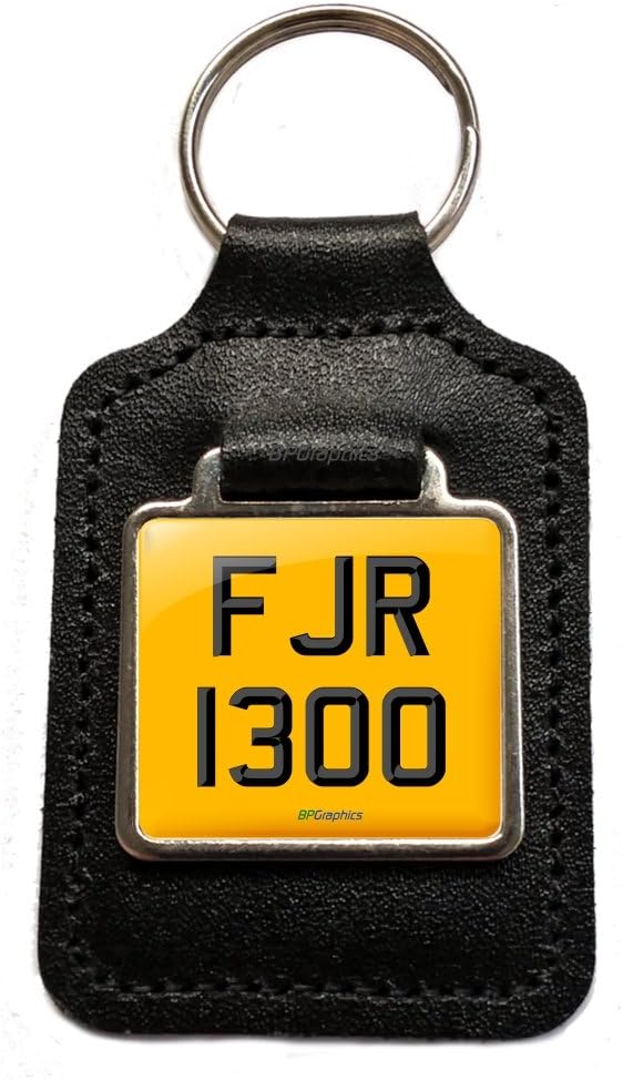 BPGraphics FJR 1300 Cherished Number Plate Keyring Keyfob Gift in Black Leather for FJR1300 Motorcycle Keys.