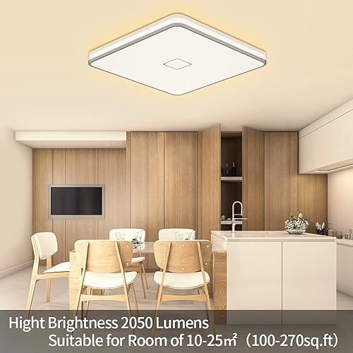 Miniatura 4 de Airand Lámpara de techo LED de montaje empotrado de 24 W, 12.6 pulgadas, lámpara de techo LED cuadrada con 240 chips LED sin parpadeo, 2050 lúmenes,