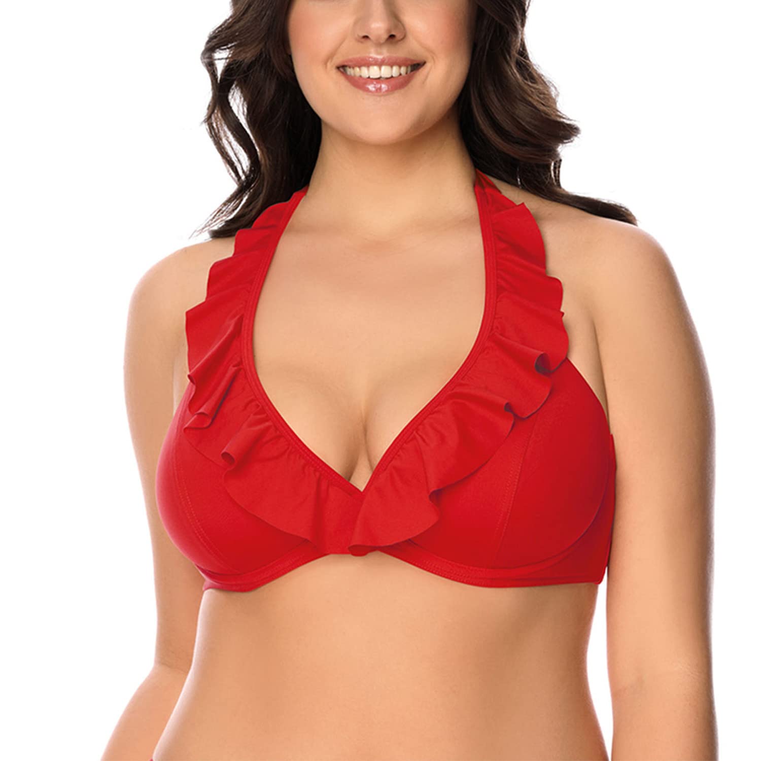 VIVISENCE Biustonosz bikini damski moda kąpielowa, wyściełany, wyprodukowany w UE wiązany na szyi 3220, czerwony, 80C