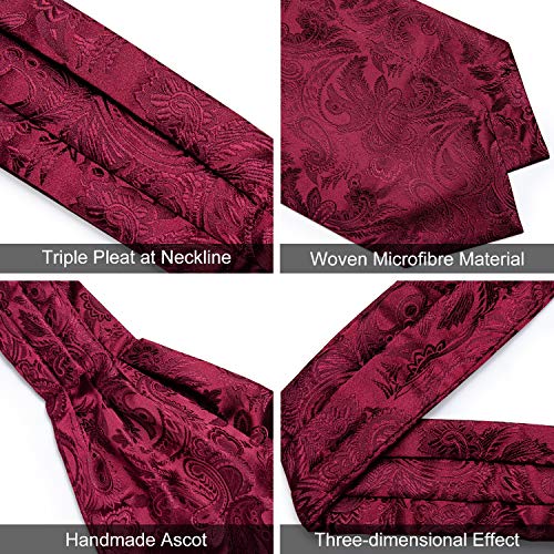 Image of DiBanGu Mens Silk Ascot Ties Paisley Jacquard Woven Cravat and Pocket Square Cufflinks with Lapel Pin for Business Wedding