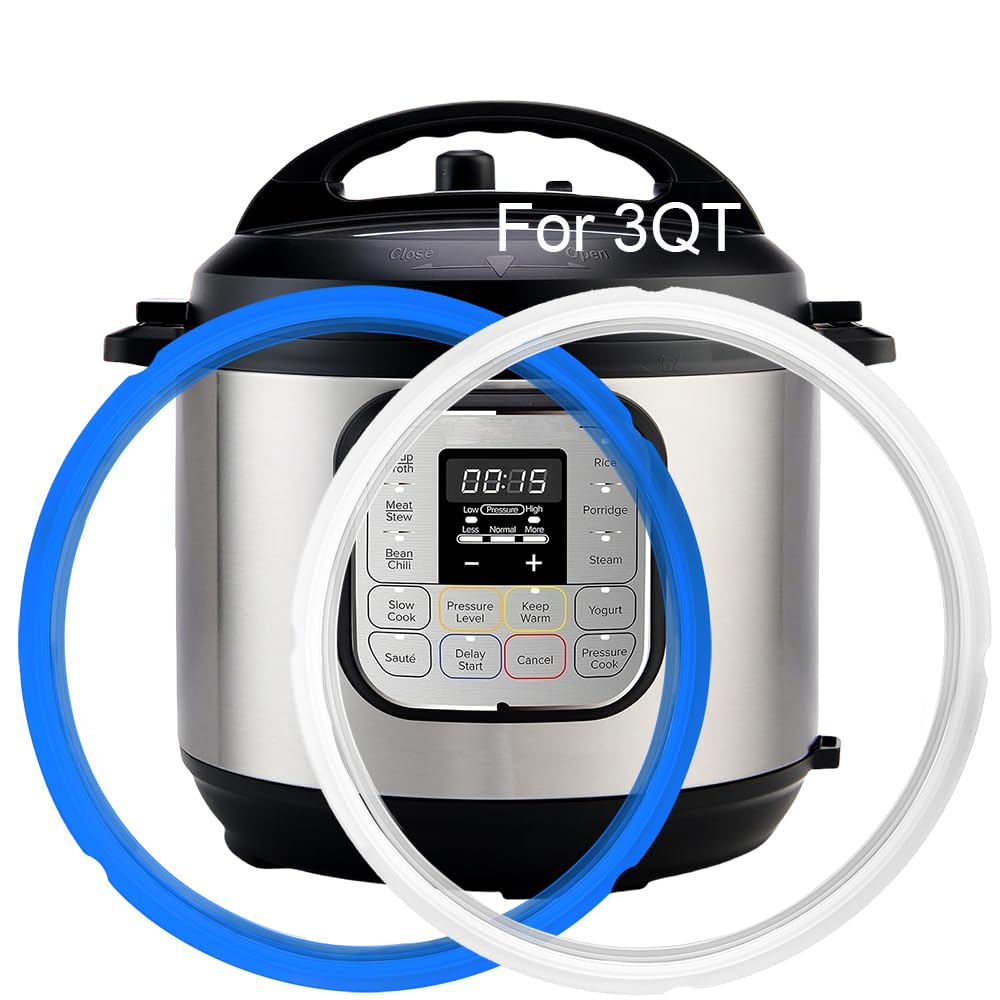 Photo 1 of 2-Pack Sealing Ring for Instant Pot Mini 3-Qt, Food-grade Replacement Parts for Instapot 3 Quart, Non-Toxic, BPA-Free Accessories for Instant Pot, Lid Gasket for Instantpot Mini 3 Qt, Clear, Blue