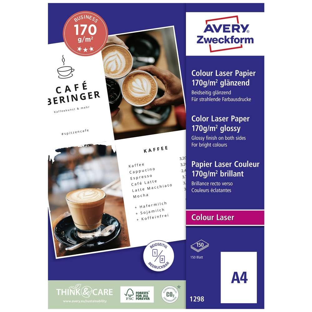 Avery - 200 Feuilles A4 de Papier Photo, 170 g/m², Impression Laser R/V