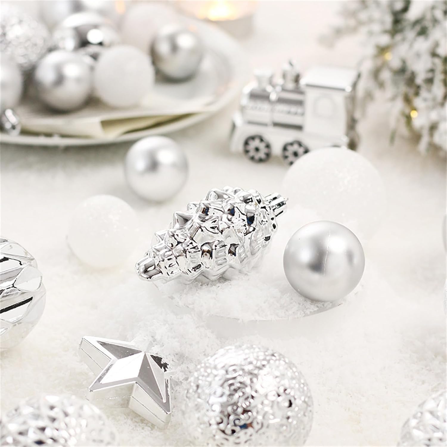 Conjunto de Ornamentos de Bola de Navidad de 65 Plástico Impermeable (Plata)
