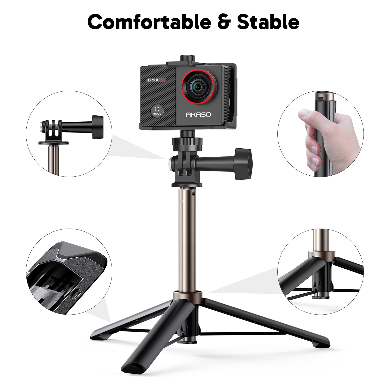 AKASO EK7000 Pro 4K30fps Action Camera with Touch Screen EIS 131ft Waterproof Underwater Camera Remote Control 5X Zoom with Helmet Accessories Kit (Standalone): With Selfie Stick Tripod and Carry Bag
