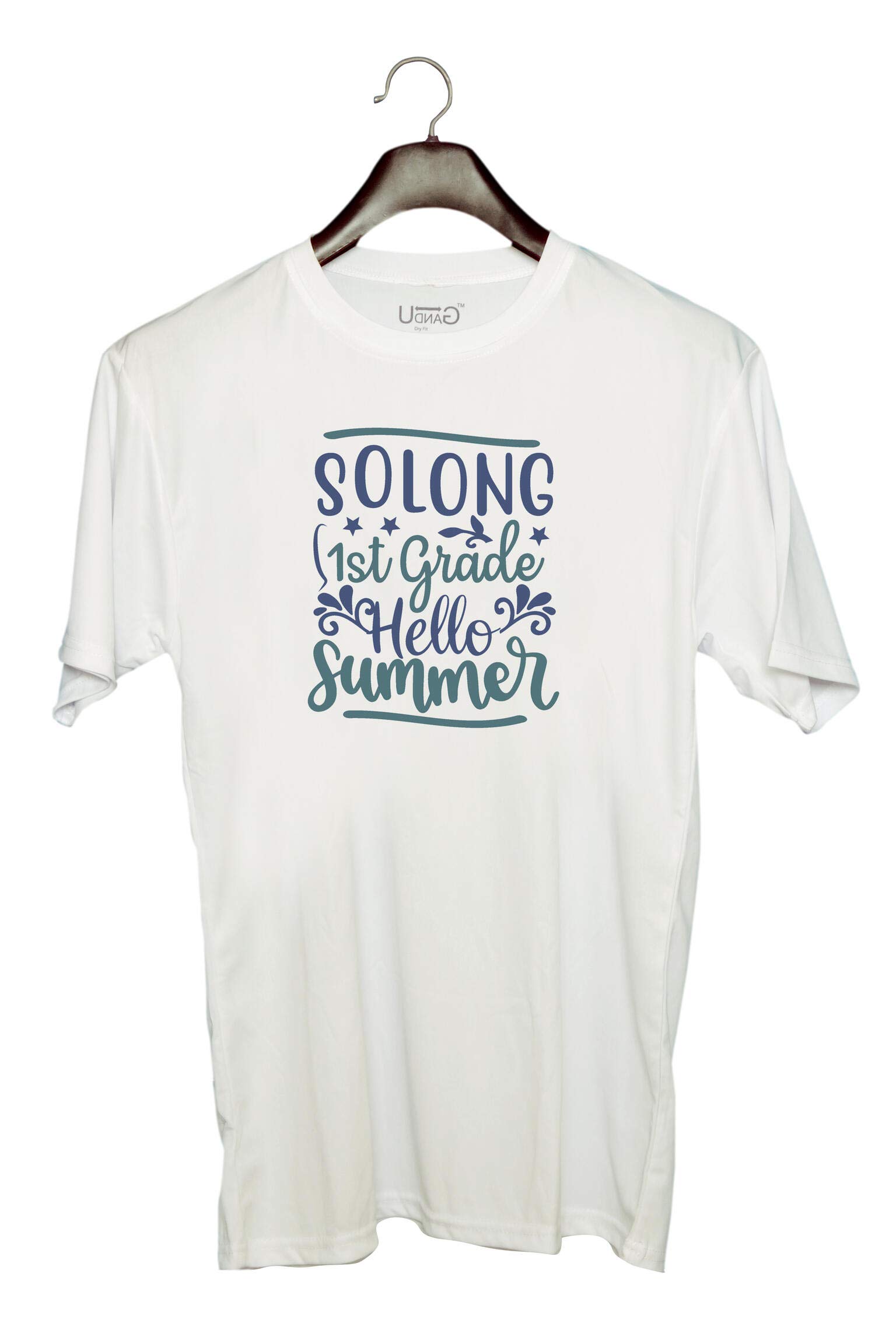 UDNAG Unisex Round Neck Graphic 'Teacher Student | Solong 1st Grade Hello Summer' Polyester T-Shirt White [Size 2YrsOld/22in to 7XL/56in]