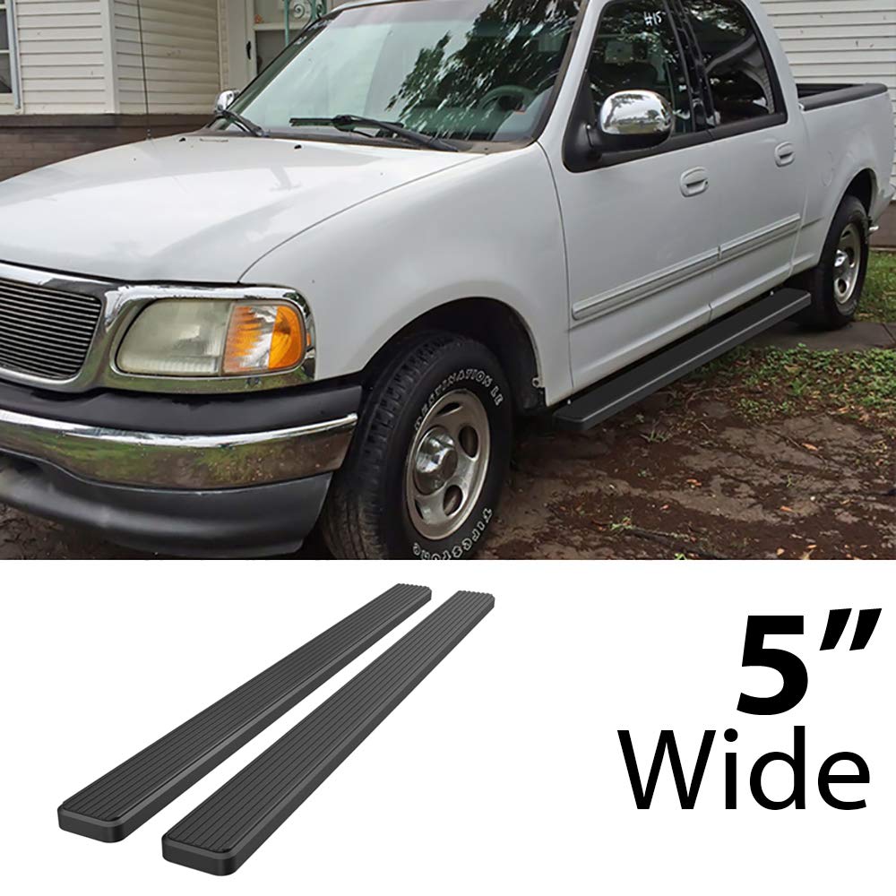 APS Running Boards (Nerf Bars Side Steps Step Bars) Compatible with Ford F150 2001-2003 SuperCrew Cab (Include 04 Heritage) (Stainless Steel Black Powder Coated 5 inches)